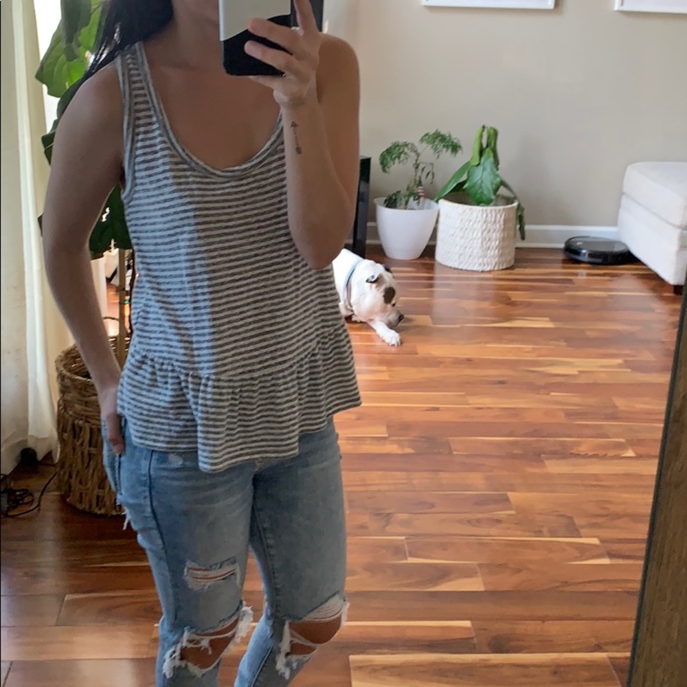 Gray and white striped tank